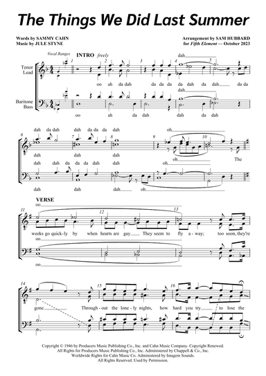 The Things We Did Last Summer (arr. Sam Hubbard)