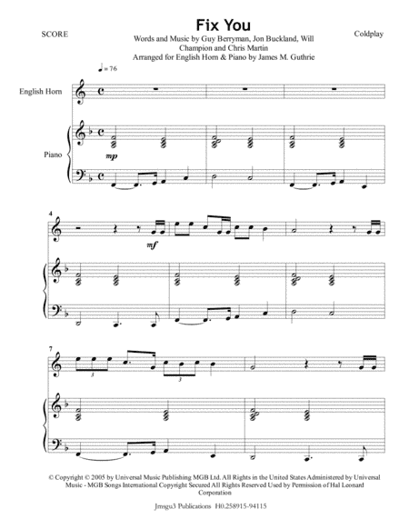 Fix You (arr. James M. Guthrie, ASCAP)