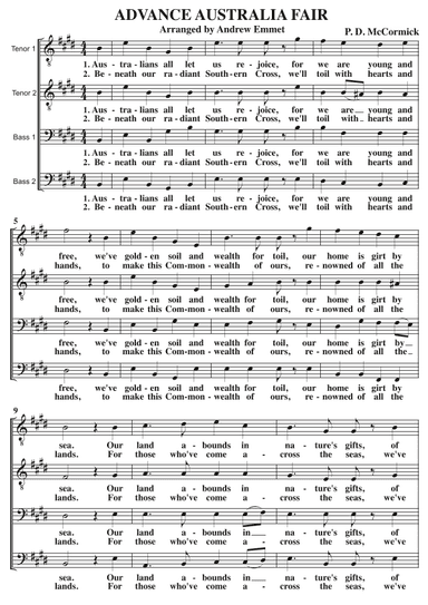 Advance Australia Fair A Cappella TTBB (arr. Andrew Emmet)