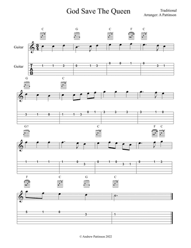 God save the Queen for Easy Guitar with TAB (arr. Andrew Pattinson)