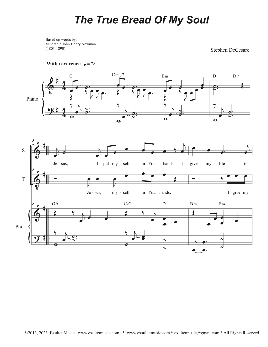 The True Bread Of My Soul (2-part choir - (Soprano and Tenor)