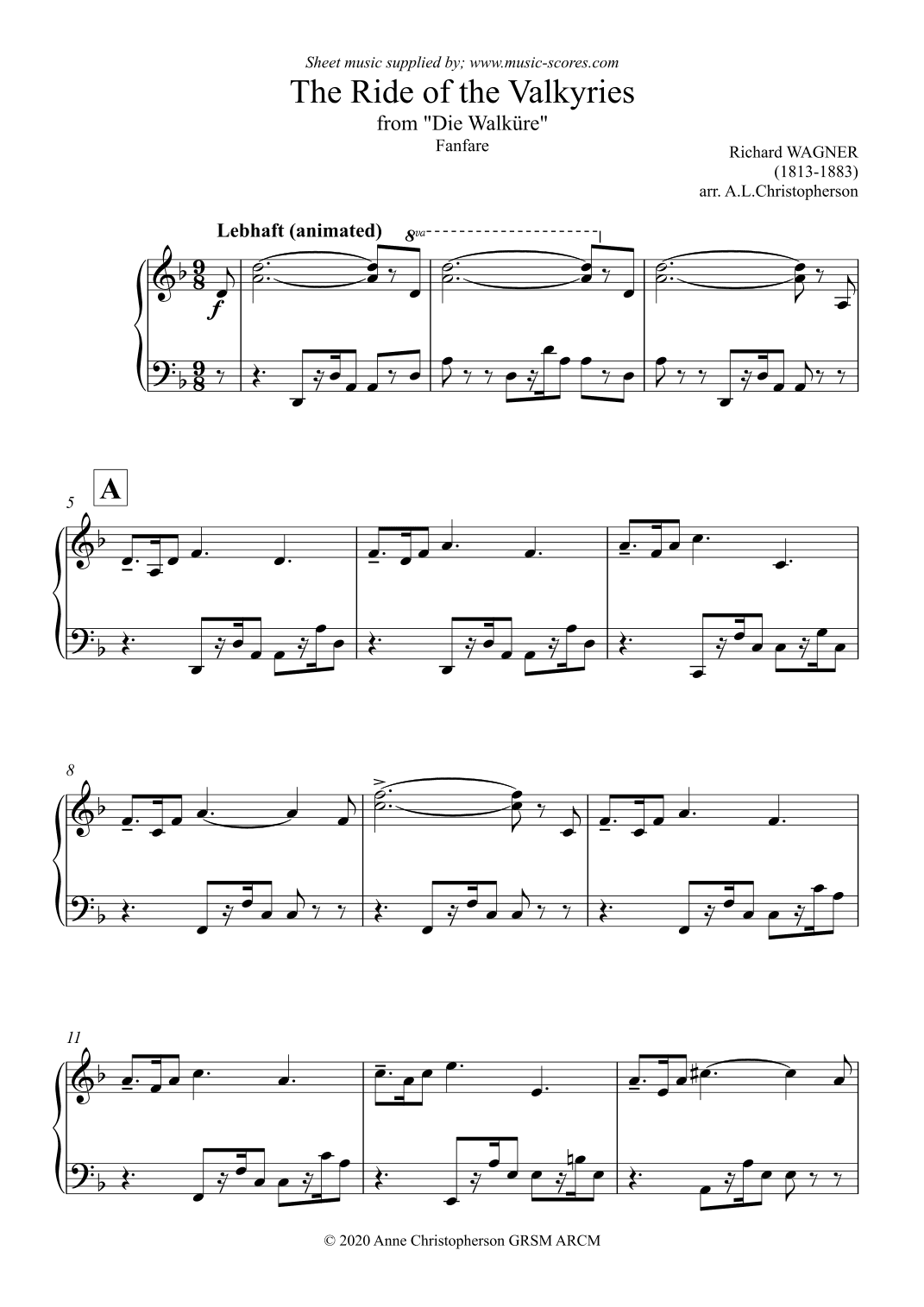 The ride of the Valkyries: Fanfare - Piano (arr. Anne Christopherson GRSM ARCM)