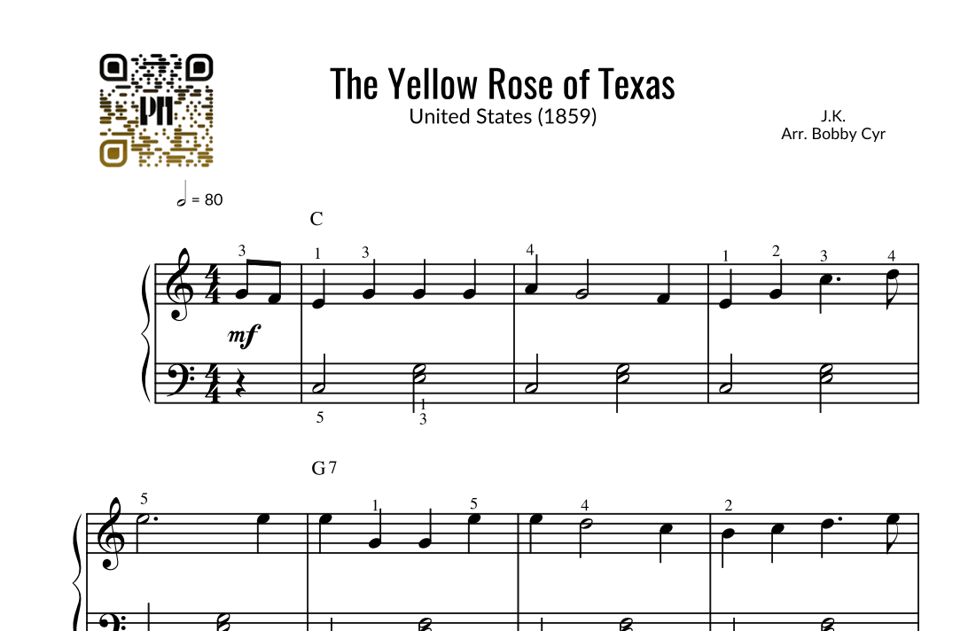 The Yellow Rose of Texas (Easy Piano) (arr. Bobby Cyr - Piano Notion)