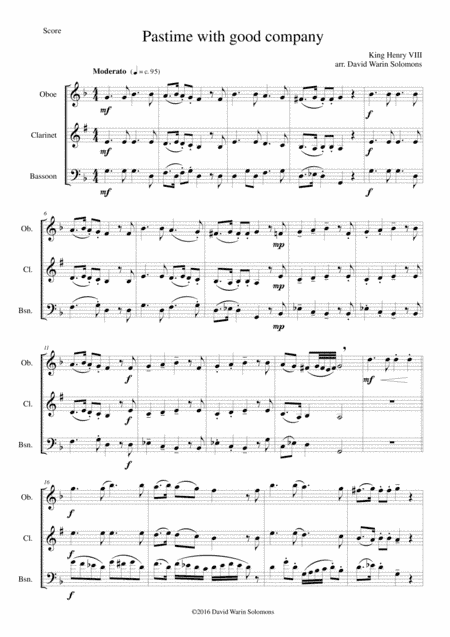 Pastime with good company for wind trio (oboe, clarinet, bassoon) (arr. David Warin Solomons)