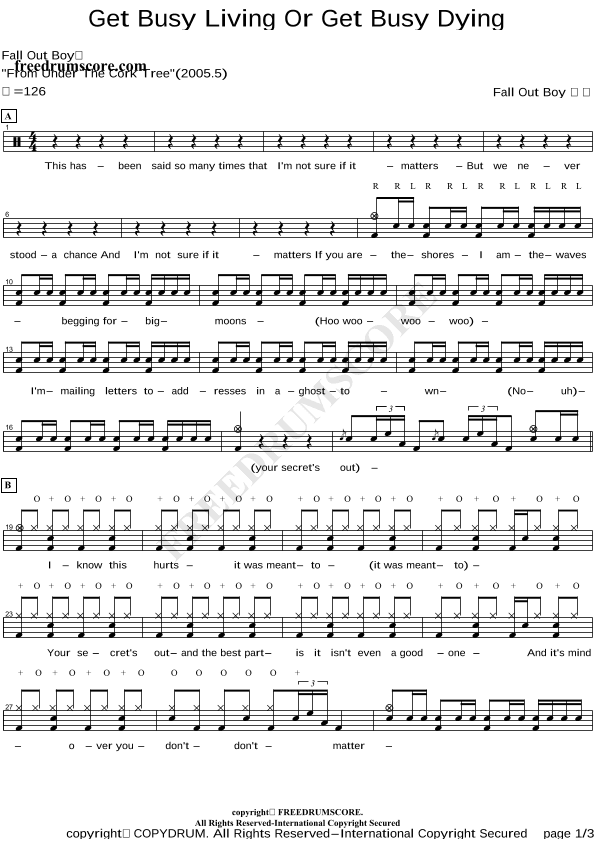 Get Busy Living Or Get Busy Dying (do Your Part To Save The Scene And Stop Going To Shows) (arr. COPYDRUM)