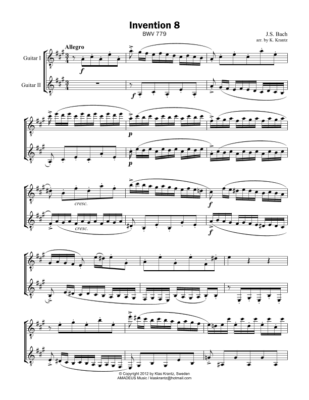 Invention No. 8 for guitar duet (arr. K. Krantz)