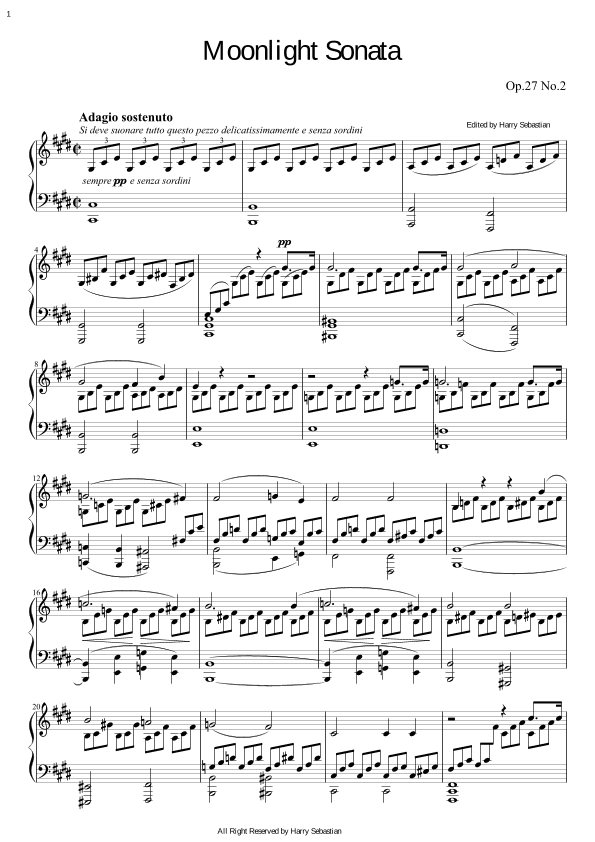 Beethoven- Piano Sonata No.14 Moonlight Sonata Op 27  (Adagio Sostenuto) (arr. Harry Sebastian)