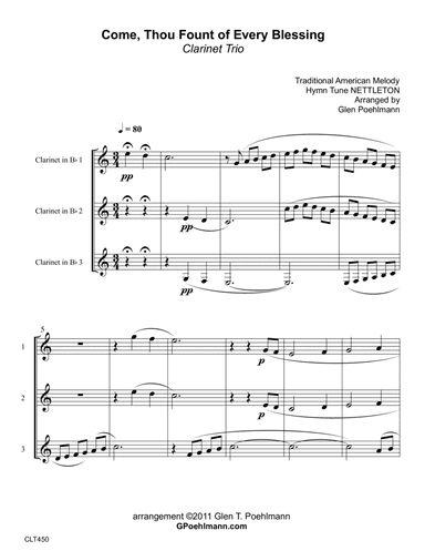 COME THOU FOUNT OF EVERY BLESSING - CLARINET TRIO (unaccompanied) (arr. Glen Poehlmann)