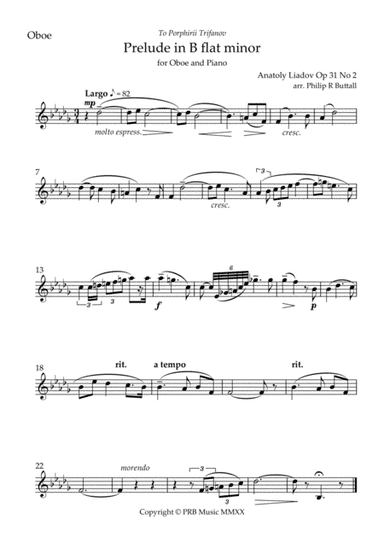Prelude in B flat minor (Lyadov) - [Oboe] (arr. Philip R Buttall)