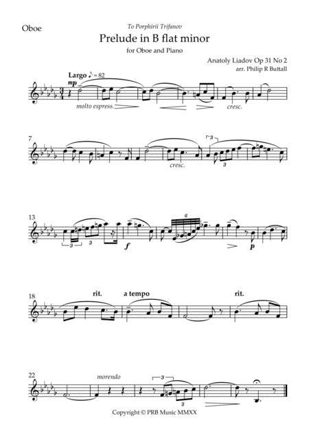 Prelude in B flat minor (Lyadov) - [Oboe] (arr. Philip R Buttall)