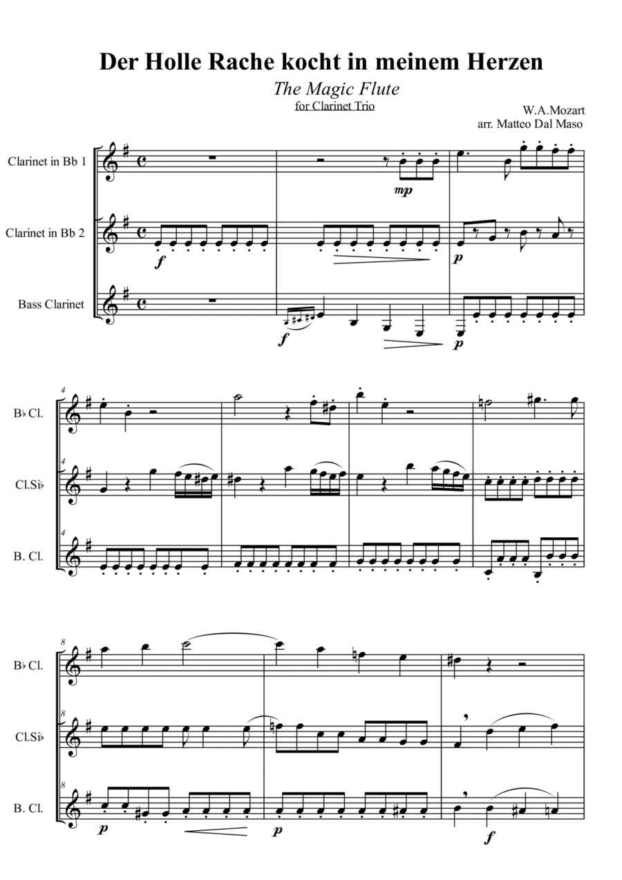 Der Hölle Rache kocht in meinem Herzen - CLARINET TRIO (arr. Matteo Dal Maso)
