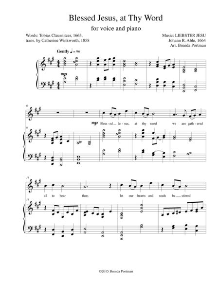Blessed Jesus, at Thy Word (LIEBSTER JESU), High Voice, arr. Brenda Portman (arr. Brenda Portman)