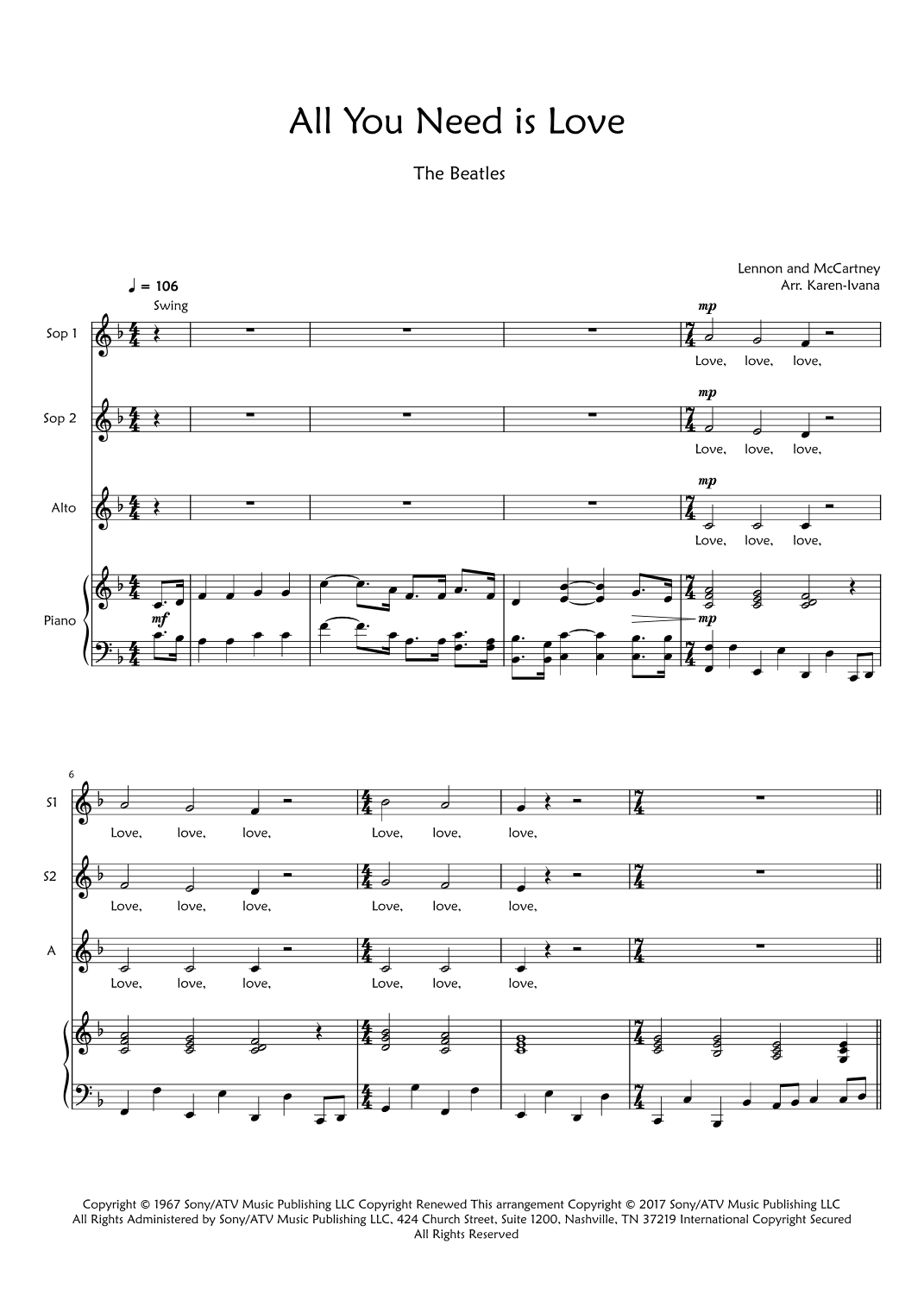 All You Need Is Love (arr. Karen Ivana)