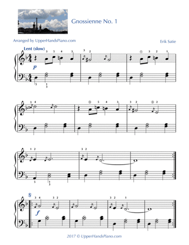 Gnossienne No. 1 - EASY PIANO (arr. Gaili Schoen for UpperHandsPiano.com)