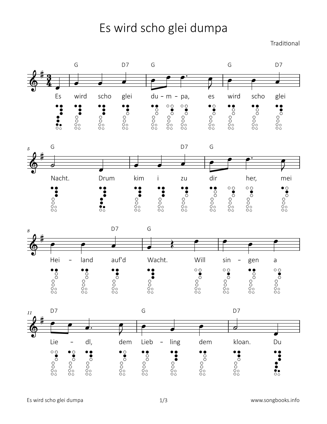 Es wird scho glei dumpa (arr. songbooks.info)