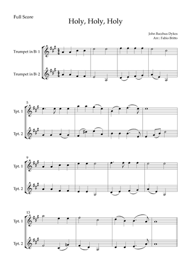 Holy, Holy, Holy (Traditional Christian Song) for Trumpet in Bb Duo (arr. Fabio Britto)