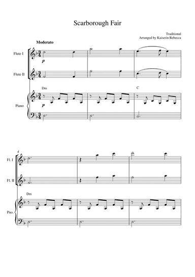Scarborough Fair (for flute duet and piano accompaniment) (arr. Kaiserin Rebecca)