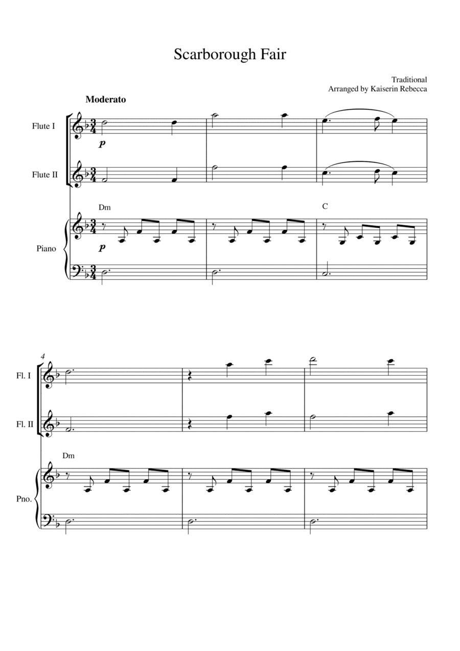 Scarborough Fair (for flute duet and piano accompaniment) (arr. Kaiserin Rebecca)