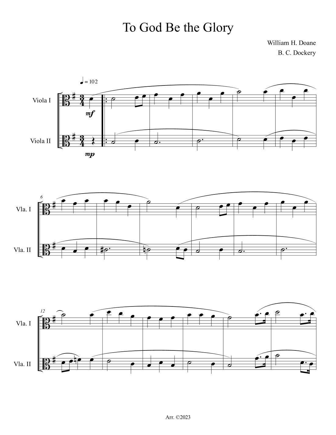 To God Be the Glory (Viola Duet) (arr. B. C. Dockery)