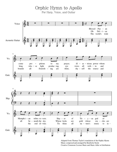 Orphic Hymn to Apollo for Harp, Voice, and Guitar