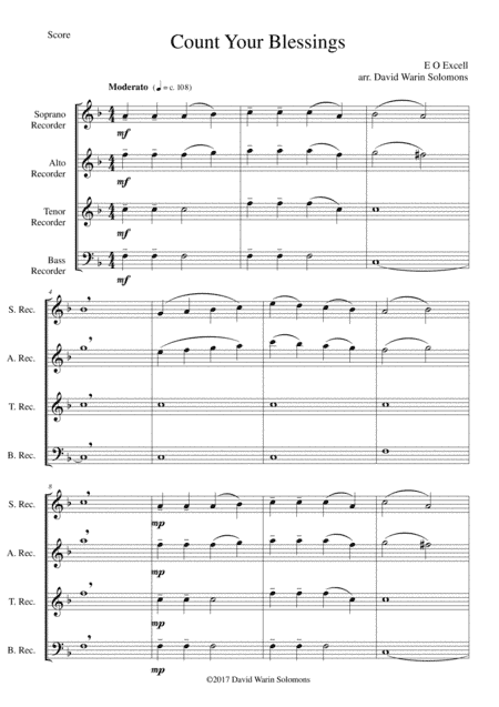 Count your blessings for recorder quartet (arr. David Warin Solomons)