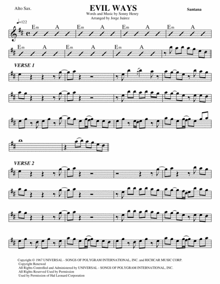 Evil Ways (arr. Jorge Juárez)