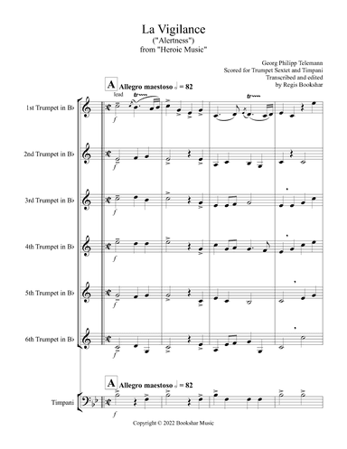 La Vigilance  (from "Heroic Music") (Bb) (Trumpet Sextet, Timpani) (arr. Regis Bookshar)