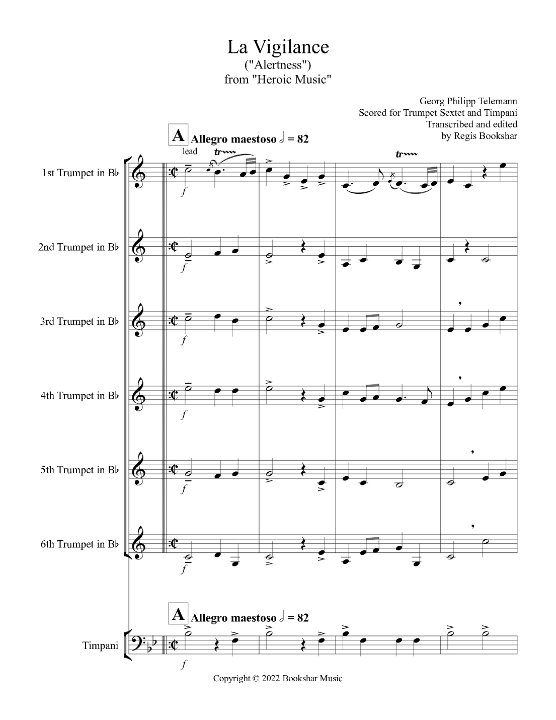 La Vigilance  (from "Heroic Music") (Bb) (Trumpet Sextet, Timpani) (arr. Regis Bookshar)