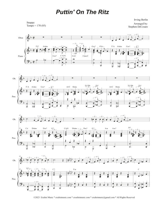 Puttin' On The Ritz (Oboe solo and Piano) (arr. Stephen DeCesare)