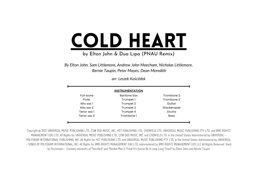 Cold Heart (pnau Remix) - Score Only (arr. Leszek Kościółek)