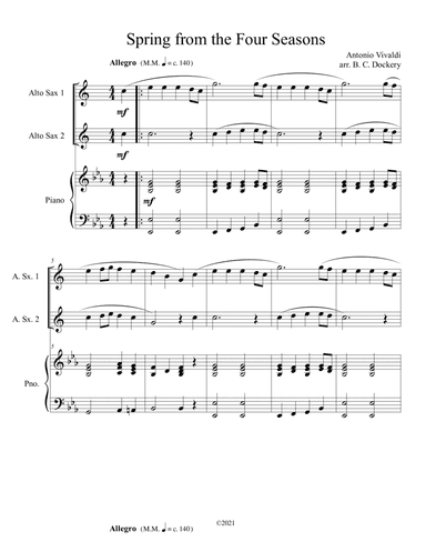 Spring from the Four Seasons (Alto Sax Duet) with piano accompaniment (arr. B. C. Dockery)