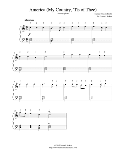 America (My Country, 'Tis of Thee) - for easy piano (arr. Samuel Stokes)