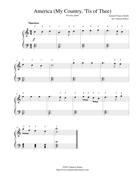 America (My Country, 'Tis of Thee) - for easy piano (arr. Samuel Stokes)
