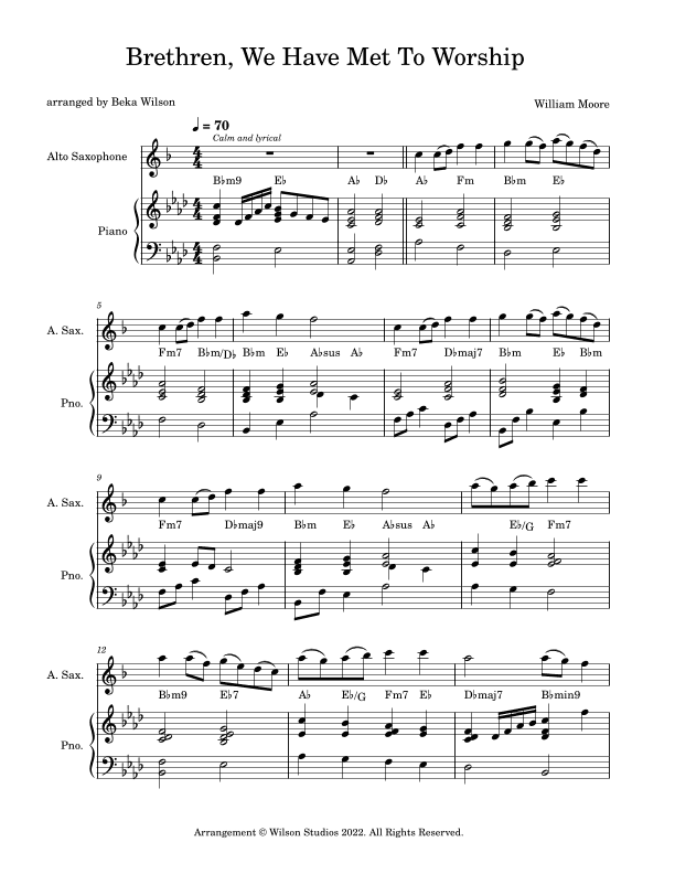 Brethren, We Have Met To Worship--alto sax solo (arr. Beka Wilson)