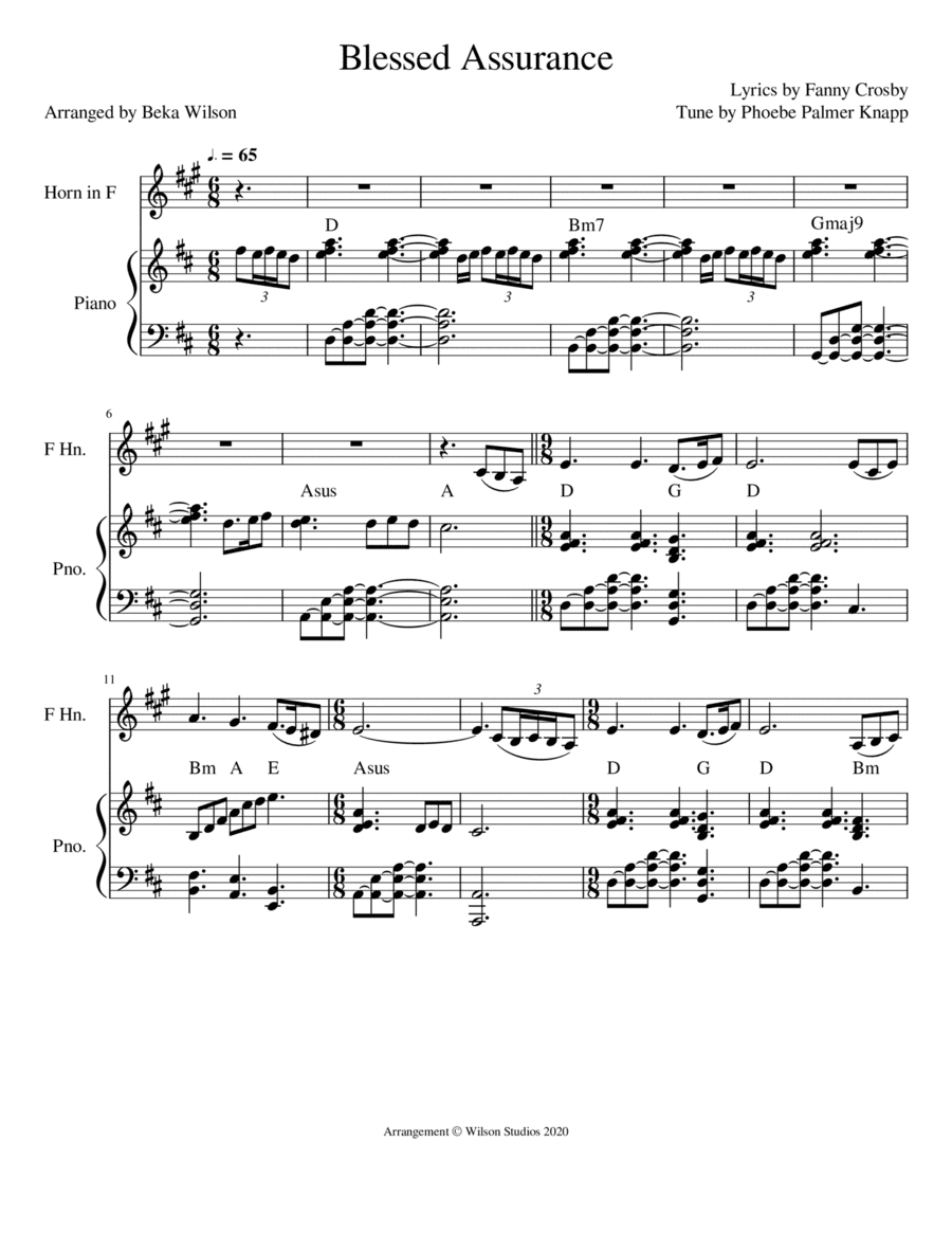 Blessed Assurance--horn solo (arr. Beka Wilson)