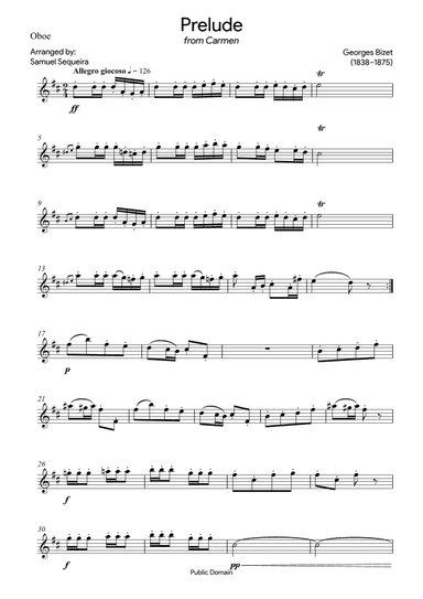 Prelude (from Carmen) - for Oboe - with play along (arr. Samuel Sequeira)