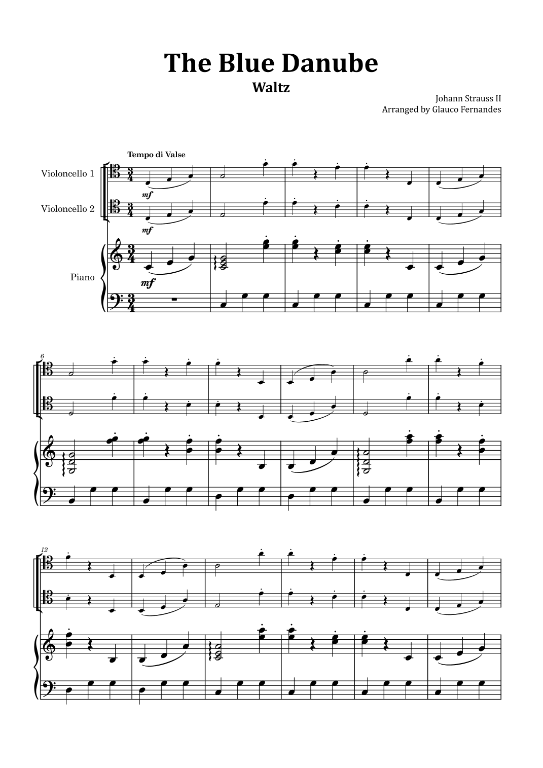 The Blue Danube - Cello Duet with Piano (arr. Glauco Fernandes)