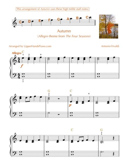 Autumn (From The Four Seasons) for EASY PIANO (arr. Gaili Schoen for UpperHandsPiano.com)