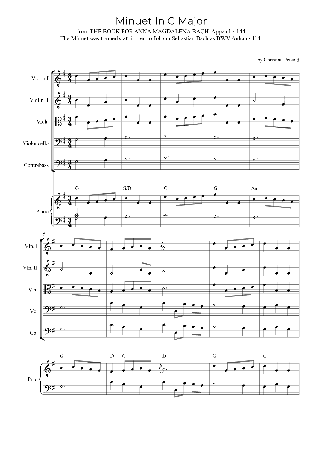 Minuet In G Major (with piano and chords) (arr. Alex Nunes Rodrigues)