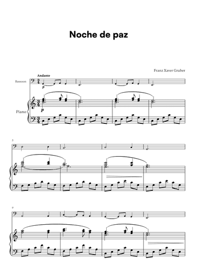 Franz Xaver Gruber - Noche de paz (for Bassoon and Piano) (arr. Cadenza Editions)