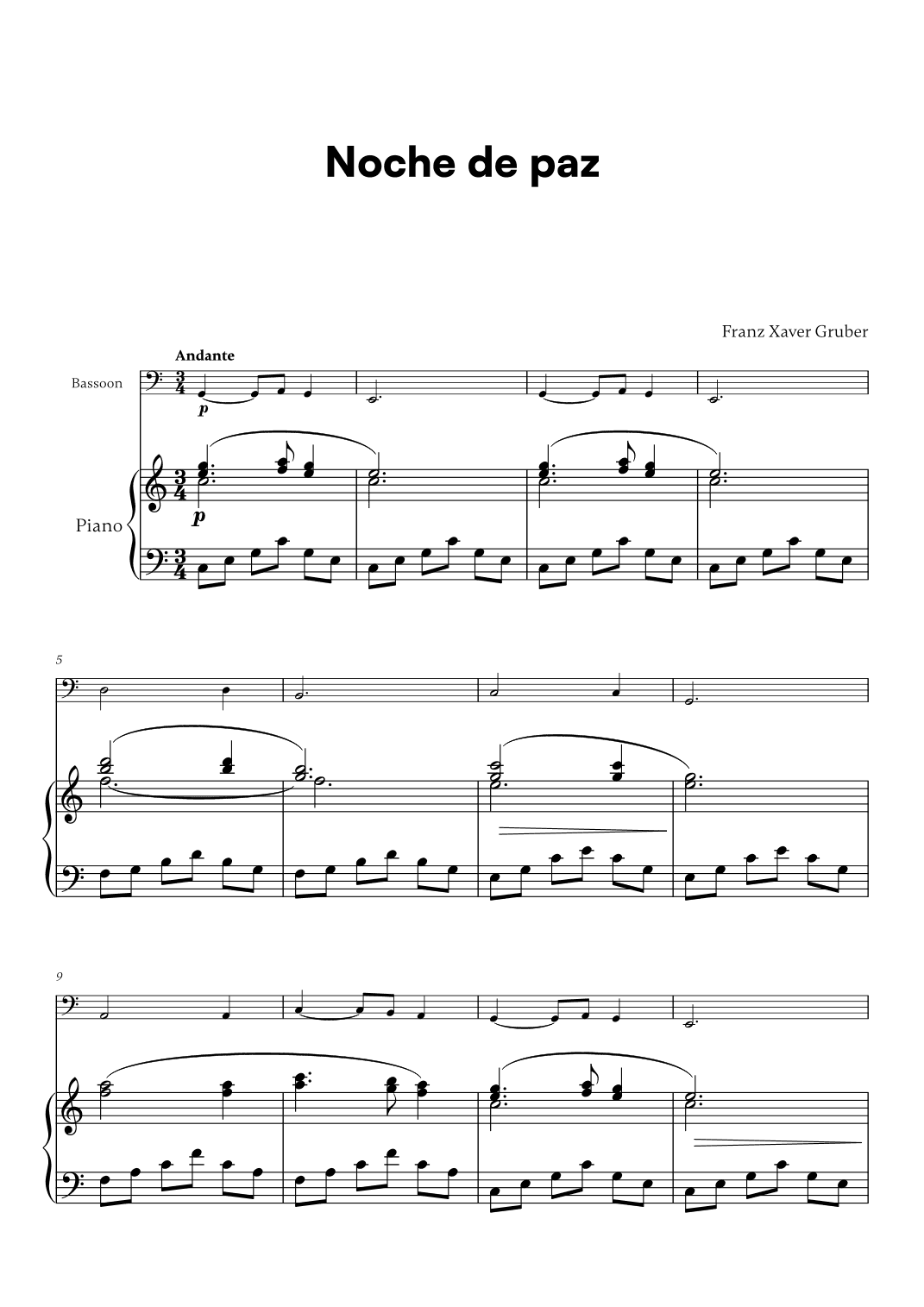 Franz Xaver Gruber - Noche de paz (for Bassoon and Piano) (arr. Cadenza Editions)