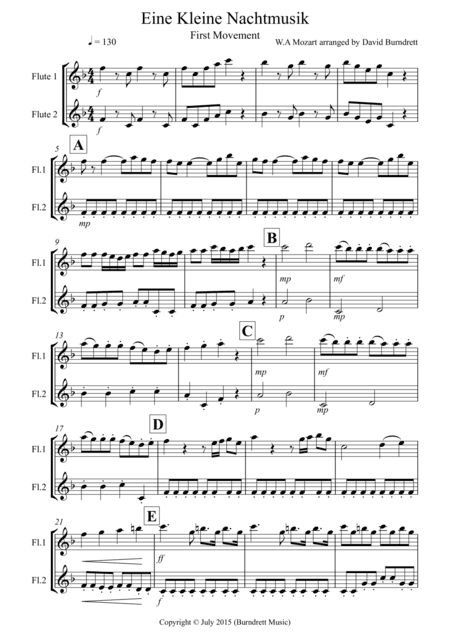 Eine Kleine Nachtmusik (1st movement) for Flute Duet (arr. David Burndrett)
