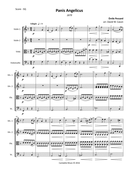 Panis angelicus IEP 53 (Pessard) STRING QUARTET (arr. David W. Cason)