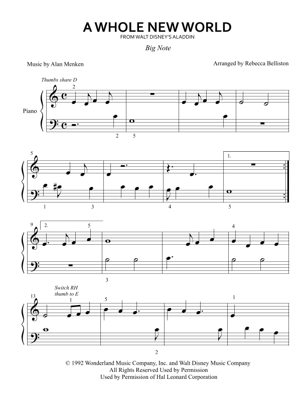 A Whole New World (from 'Aladdin') (arr. Rebecca Belliston)