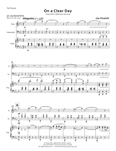 Kiki's Delivery Service (on A Clear Day) (arr. Daniel Kim)
