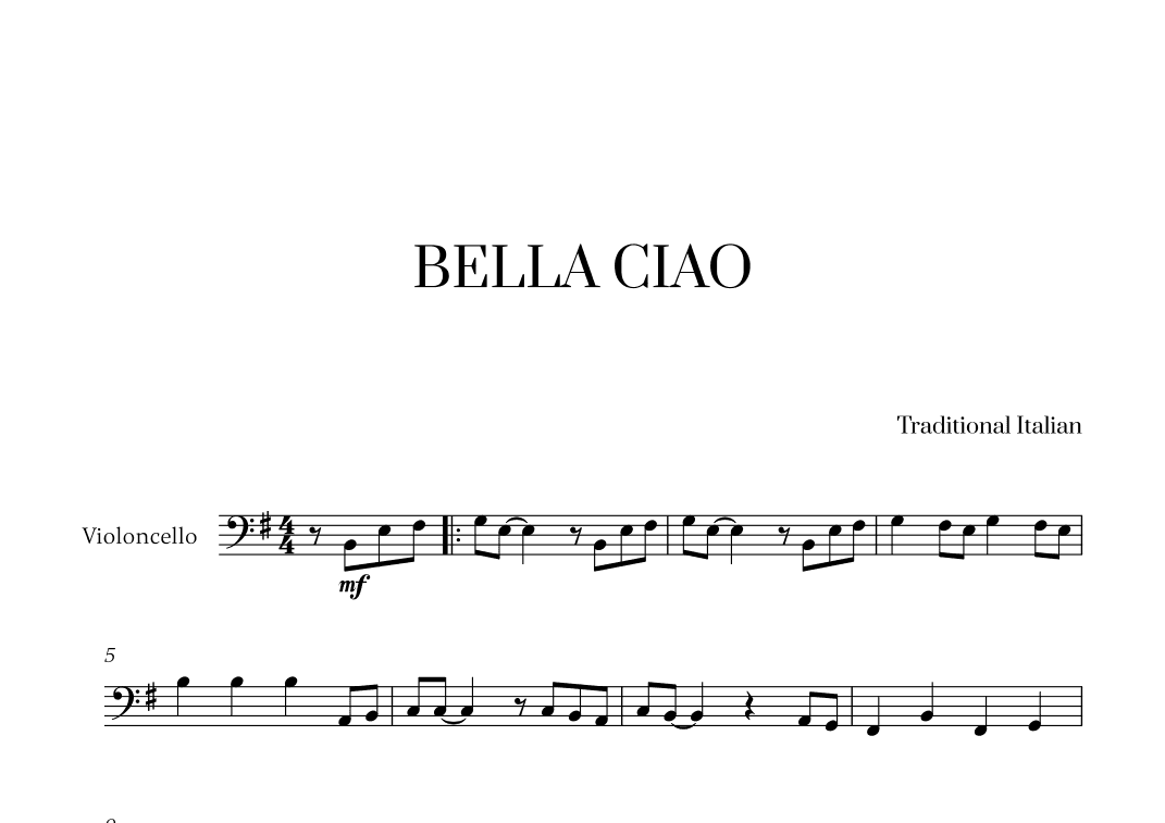 Bella Ciao for Cello Solo (arr. Cadenza Editions)