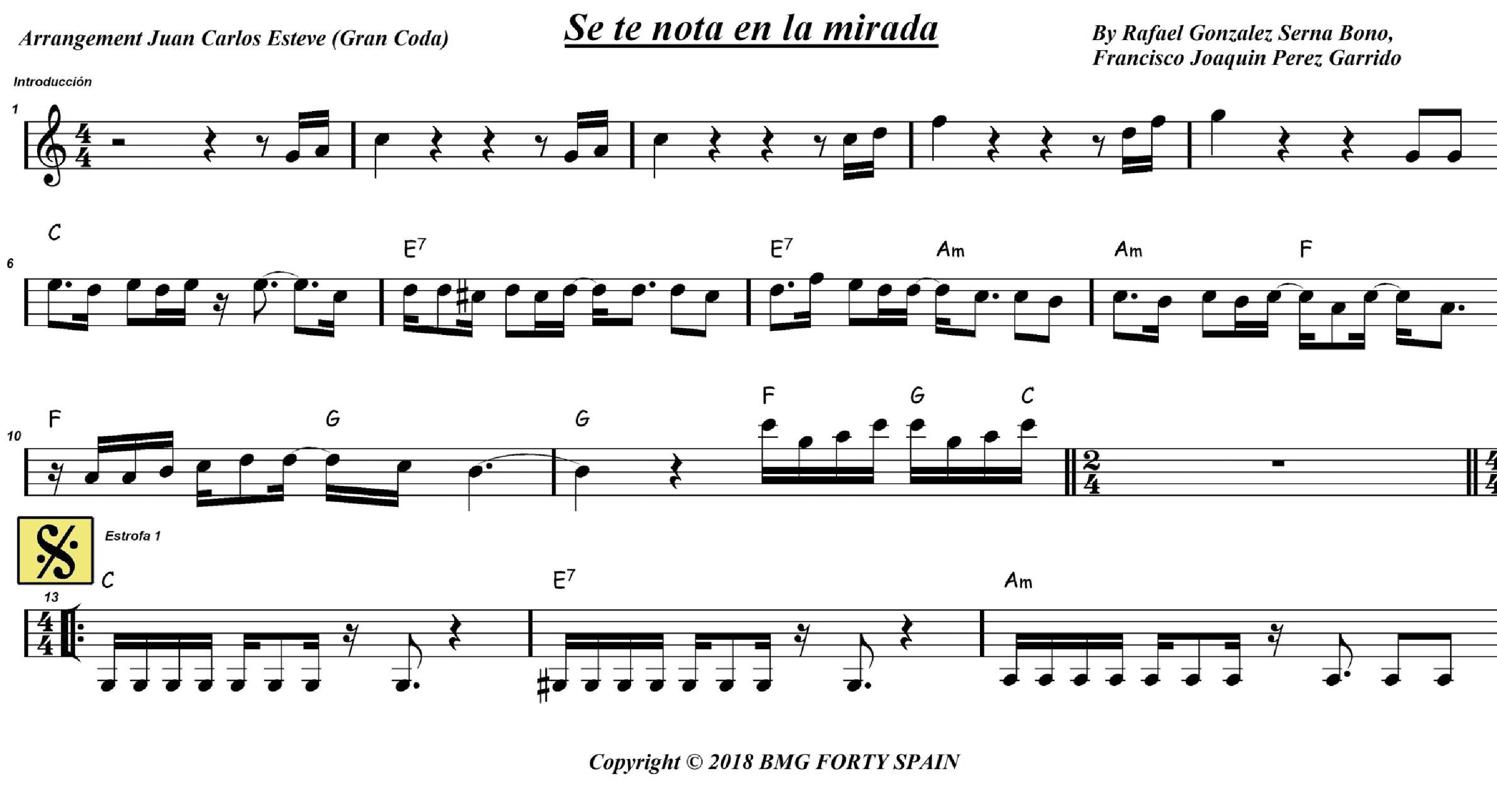 Se Te Nota En La Mirada (arr. juan carlos esteve / Gran Coda)