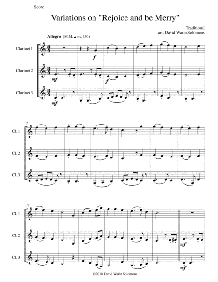 Variations on Rejoice and Be Merry (The Gallery Carol) for 3 clarinets (arr. David Warin Solomons)