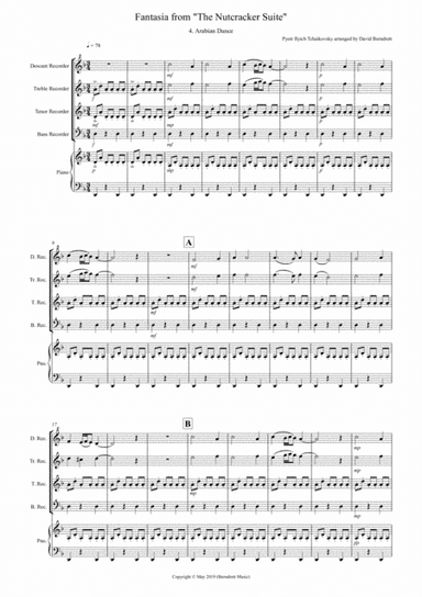 Arabian Dance (Fantasia from Nutcracker) for Recorder Quartet (arr. David Burndrett)