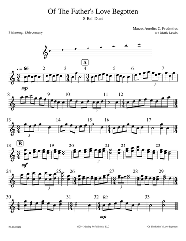 Of the Father's Love Begotten - 8-Bell Ensemble - C major (arr. Mark R Lewis)